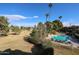 Community pool and grassy area with mature trees at 4050 E Cactus Rd # 201, Phoenix, AZ 85032