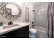 Modern bathroom with white herringbone tile and quartz countertop at 45 E Woodward Dr, Phoenix, AZ 85004