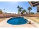 Refreshing pool with clear blue water, perfect for hot summer days surrounded by lush palm trees at 1839 E Indigo St, Mesa, AZ 85203