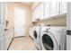 Laundry room with washer, dryer and cabinets at 20359 N 262Nd Dr, Buckeye, AZ 85396