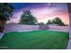 Artificial turf backyard with block wall and shed at 2304 S Abbey --, Mesa, AZ 85209