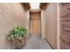 Welcoming entryway with a wooden door and potted plants at 9945 E Prospector Dr, Gold Canyon, AZ 85118