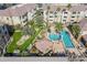 Community pool and building view from above at 18416 N Cave Creek Rd # 3044, Phoenix, AZ 85032