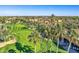 Aerial view of a lush green golf course with palm trees at 3199 N 159Th Dr, Goodyear, AZ 85395