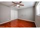 Bedroom with wood floors and ceiling fan at 3440 W Krall St, Phoenix, AZ 85017