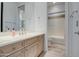 Modern bathroom with single vanity and shower/tub combo at 7462 E Visao Dr, Scottsdale, AZ 85266