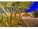 Desert landscaping with cacti, agave, and a charming home exterior at night at 7462 E Visao Dr, Scottsdale, AZ 85266