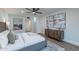 King-size bed, two large art pieces, and a chevron-patterned wood dresser in this bedroom at 8642 E Monterosa Ave, Scottsdale, AZ 85251