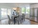 Elegant dining room features a modern table with grey chairs, and a stylish chandelier at 8642 E Monterosa Ave, Scottsdale, AZ 85251