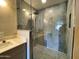 Walk-in shower with modern gray tile at 10080 E Mountain View Lake Dr # 140, Scottsdale, AZ 85258