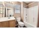 Bathroom with single vanity, shower/tub combo and toilet at 1486 E Augusta Ave, Chandler, AZ 85249