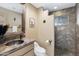 Bathroom with granite countertop, copper sink, and walk-in shower at 5730 E Cielo N Run, Cave Creek, AZ 85331