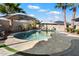 Kidney shaped pool with patio and umbrellas at 19146 W Pasadena Ave, Litchfield Park, AZ 85340