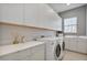 Modern laundry room with white cabinets and washer/dryer at 10929 E North Ln, Scottsdale, AZ 85259