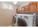 Laundry room with washer, dryer, and upper cabinets at 15225 W Via Manana Dr, Sun City West, AZ 85375