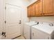 Laundry room with washer, dryer, and wood cabinets at 22012 N Arrellaga Dr, Sun City West, AZ 85375