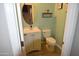 Small bathroom with white vanity, toilet and teal walls at 3432 E Bartlett Dr, Gilbert, AZ 85234