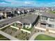 Aerial view of a house with backyard patio and landscaping, located in a new suburban neighborhood at 4802 S Duffy --, Mesa, AZ 85212