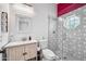 Modern bathroom with geometric tile and glass shower at 715 S Cactus Wren St, Gilbert, AZ 85296