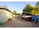 Large backyard with patio, bar, firepit, and storage at 7917 W Sierra Vista Dr, Glendale, AZ 85303