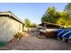 Large backyard with patio, bar, firepit, and storage at 7917 W Sierra Vista Dr, Glendale, AZ 85303