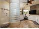 Spa-like bathroom with glass shower and double vanity at 12308 N 119Th St, Scottsdale, AZ 85259