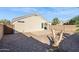 Backyard with gravel, fire pit, and large tree stump at 36509 W Nina St, Maricopa, AZ 85138