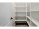 Walk-in pantry with white shelving and dark wood-look flooring at 4813 S Quantum Way, Mesa, AZ 85212