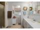 Clean bathroom with a vanity, shower, and updated fixtures at 5646 E Player Pl, Mesa, AZ 85215