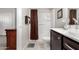 Bathroom featuring shower/tub combo and dark brown vanity at 790 W Jardin Dr, Casa Grande, AZ 85122