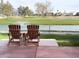 Relaxing patio overlooking a serene golf course and lake at 9758 E Meseto Ave, Mesa, AZ 85209