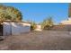 Landscaped backyard with shed and mature fruit trees, ideal for gardening at 1434 E Detroit St, Chandler, AZ 85225