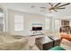 Bright living room featuring neutral walls, a ceiling fan, and a glimpse of the kitchen at 19724 W Palo Verde Dr, Litchfield Park, AZ 85340