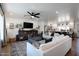 Open concept living room and kitchen with hardwood floors at 2649 N Granite Reef Rd, Scottsdale, AZ 85257