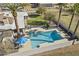 Aerial view showcasing the home's pool and expansive backyard at 2889 E Tremaine Ave, Gilbert, AZ 85234