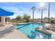 Refreshing swimming pool with blue umbrella and seating area at 2889 E Tremaine Ave, Gilbert, AZ 85234