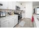 Modern kitchen with white cabinets and mosaic backsplash at 18406 W Sunbelt Dr, Surprise, AZ 85374