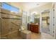 Elegant bathroom with a large walk-in shower and modern vanity at 4655 E Indigo St, Gilbert, AZ 85298