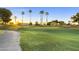 Peaceful view of the golf course with palm trees and sunset at 8383 W Utopia N Rd, Peoria, AZ 85382