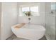 Spa-like bathroom with a freestanding tub and walk-in shower at 8435 E Catalina Dr, Scottsdale, AZ 85251