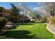 Landscaped lawn with large boulders and mature trees at 2333 S Eileen Pl, Chandler, AZ 85286