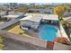 Aerial view of a house with a pool, showcasing a backyard and part of the neighborhood at 4601 N 75Th St, Scottsdale, AZ 85251