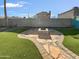 Landscaped backyard with fire pit and artificial turf at 1433 E Kerry Ln, Phoenix, AZ 85024