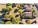 Aerial view of house, pool, and neighborhood green space at 17713 N Larkspur Ln, Surprise, AZ 85374