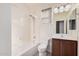 Clean bathroom with a bathtub, shower, and updated vanity at 3667 S 185Th Dr, Goodyear, AZ 85338