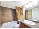 Bathroom with granite countertop and single sink vanity at 5122 E Shea Blvd # 1100, Scottsdale, AZ 85254