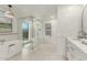 Modern bathroom with soaking tub, walk-in shower, and double vanity at 7489 E Windrose Dr, Scottsdale, AZ 85260