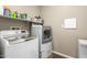 Clean laundry room with washer, dryer, and ample shelving at 1081 W Danish Red Trl, San Tan Valley, AZ 85143