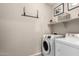 Convenient laundry room with washer, dryer, and shelving at 1110 S Jay St, Chandler, AZ 85286