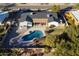 Aerial view highlighting the home's pool and backyard at 5717 E Justine Rd, Scottsdale, AZ 85254